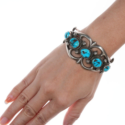 6.5" Frank Chee Navajo Cast silver and turquoise bracelet