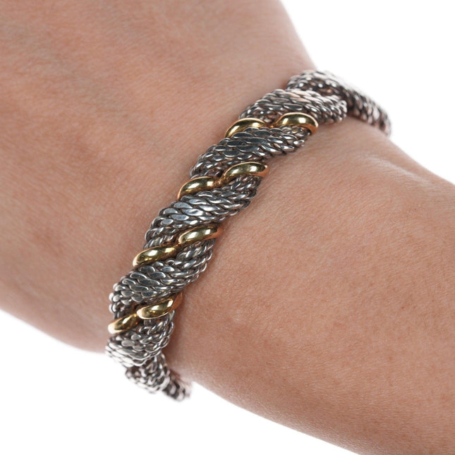 6.25" Retro Italian 18k on Sterling flexible woven bracelet