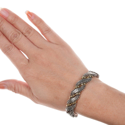 6.25" Retro Italian 18k on Sterling flexible woven bracelet