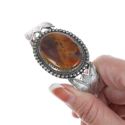 c1940 6 3/8" Navao Stamped silver and agate bracelet