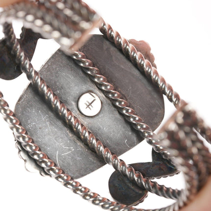 6,5" Liz Wallace (Diné-Washoe-Maidu) Armband aus gedrehtem Sterlingdraht und Türkis