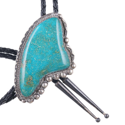 Large Vintage Navajo sterling freeform turquoise bolo tie