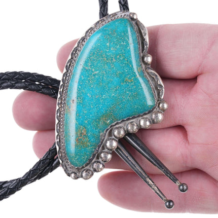 Large Vintage Navajo sterling freeform turquoise bolo tie