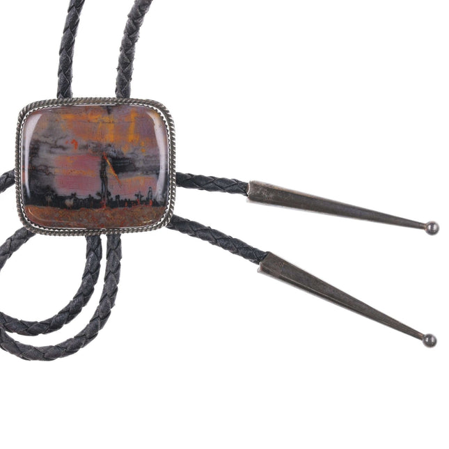 Vintage Picture Agate Sterling bolo tie