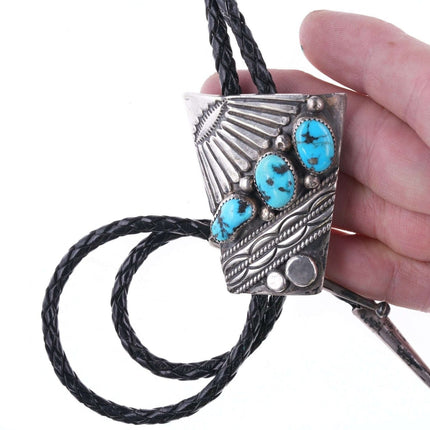 Vintage Navajo Sterling turquoise bolo tie