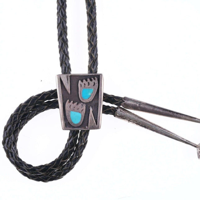 c1970's Navajo Silver and turquoise bolo tie