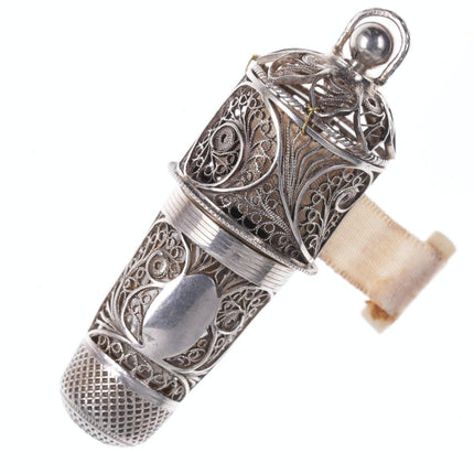 c1790-1800 Antique Sterling Filigree Thimble/Tape/Scent Bottle, English