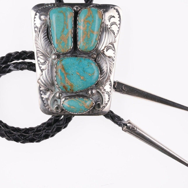 1980's R Peter Navajo Sterling and turquoise bolo tie