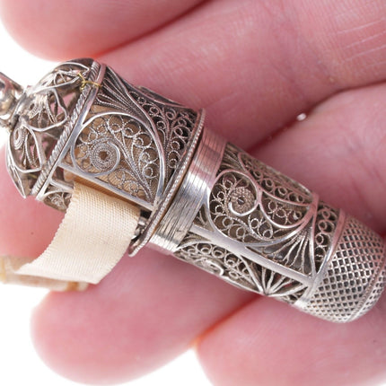 c1790-1800 Antique Sterling Filigree Thimble/Tape/Scent Bottle, English