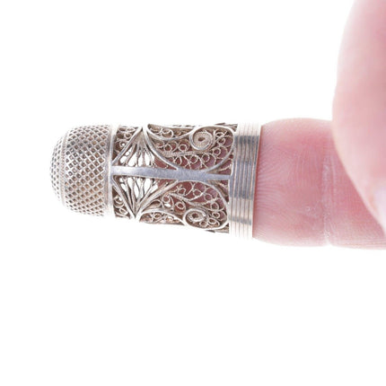 c1790-1800 Antique Sterling Filigree Thimble/Tape/Scent Bottle, English