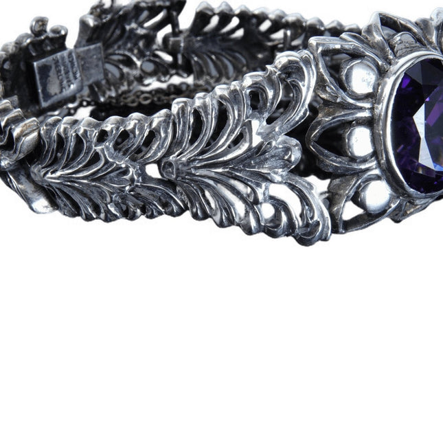 Art deco Sterling Sanborns Mexican Silver Amethyst openwork bracelet