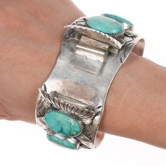 7.25" Large Benally Navajo watch cuff bracelet with turquoise