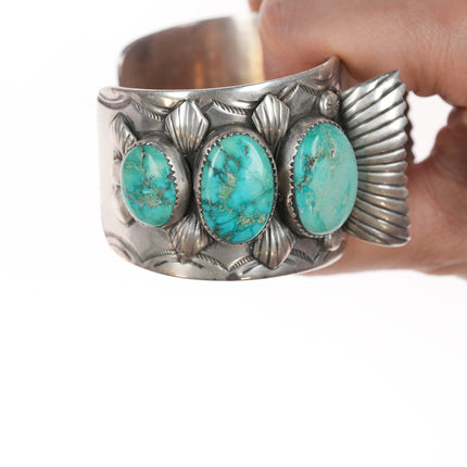 7.25" Large Benally Navajo watch cuff bracelet with turquoise
