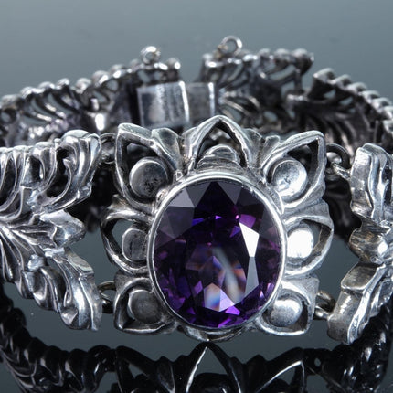 装饰艺术风格 Sterling Sanborns 墨西哥银紫水晶镂空手链