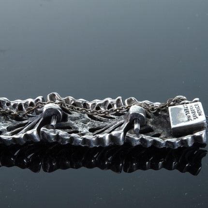 Art deco Sterling Sanborns Mexican Silver Amethyst openwork bracelet