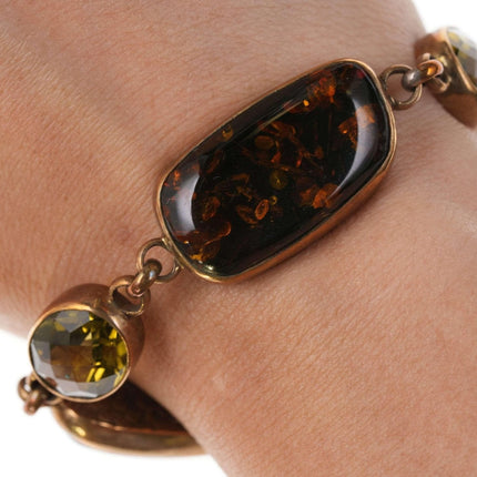 Stephen Dweck Sterling Multi-stone toggle bracelet with antique gold/bronze fini