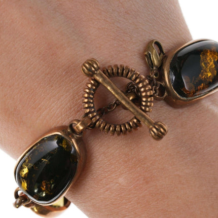 Stephen Dweck Sterling Multi-stone toggle bracelet with antique gold/bronze fini