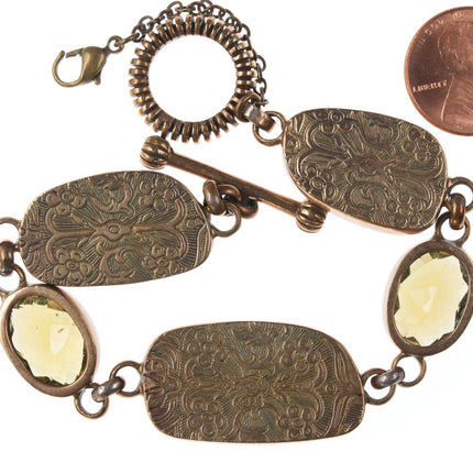 Stephen Dweck Sterling Multi-stone toggle bracelet with antique gold/bronze fini