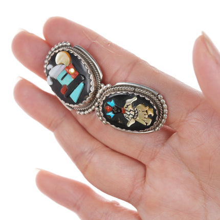 sz7.75 Calavaza/Etsate Zuni Silver inlay Kachina ring and earrings