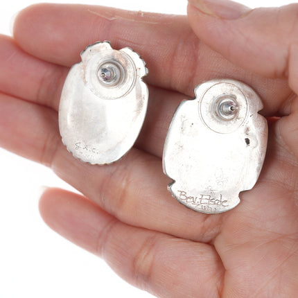 sz7.75 Calavaza/Etsate Zuni Silver inlay Kachina ring and earrings