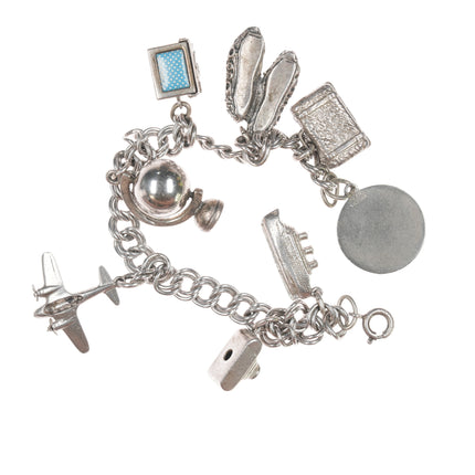 6.5" Vintage Sterling charm bracelet with airplane and others