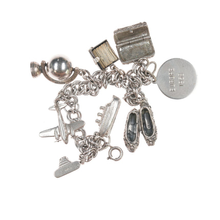 6.5" Vintage Sterling charm bracelet with airplane and others