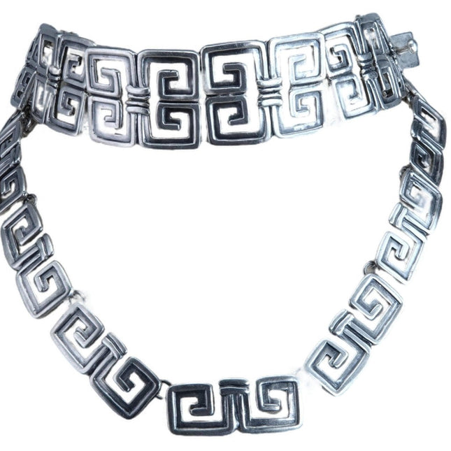 1950 年代 Margot De Taxco 5112 幾何手鍊與頸鍊項鍊墨西哥純銀