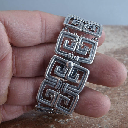 1950er Jahre Margot De Taxco 5112 Geometrisches Armband und Halskette aus mexikanischem Sterlingsilber