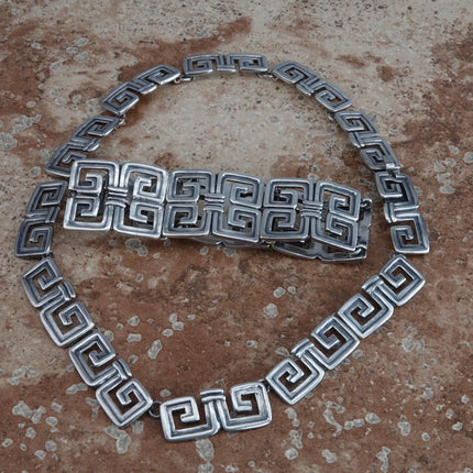 1950er Jahre Margot De Taxco 5112 Geometrisches Armband und Halskette aus mexikanischem Sterlingsilber