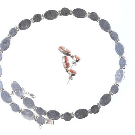 Calvin Begay 纳瓦霍海绵珊瑚纯银槽镶嵌项链和耳环