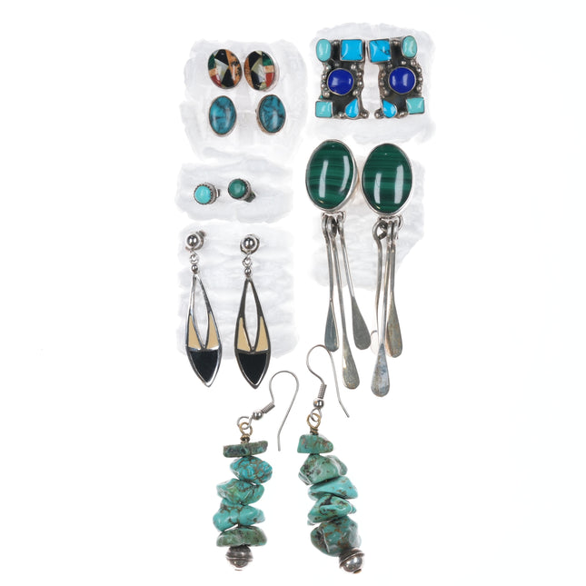 Collection of southwestern and Native American sterling earrings