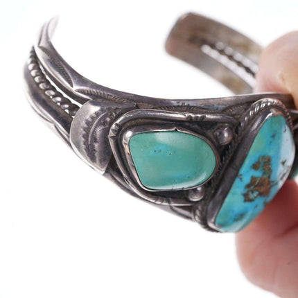 c1940's Navajo Stamped silver turquoise cuff