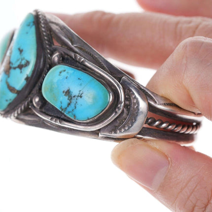 c1940's Navajo Stamped silver turquoise cuff