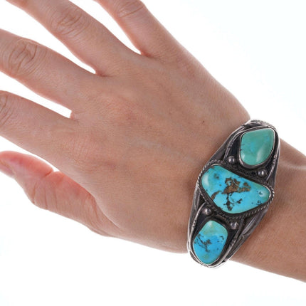 c1940's Navajo Stamped silver turquoise cuff