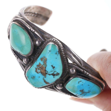 c1940's Navajo Stamped silver turquoise cuff