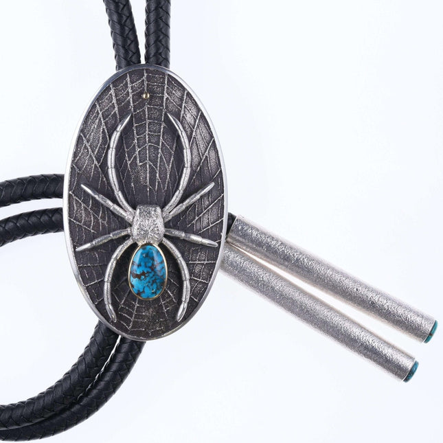 Kelsey Jimmie Navajo 18k Accented Sterling and turquoise Oversized spider bolo t