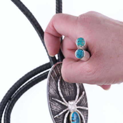 Kelsey Jimmie Navajo 18k Accented Sterling and turquoise Oversized spider bolo t