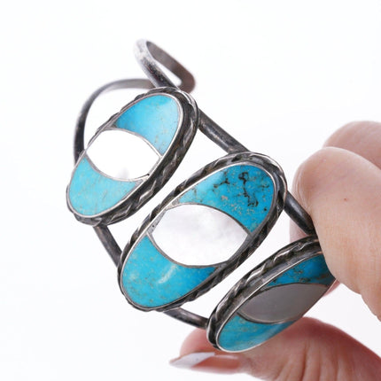 7" Vintage Zuni sterling Turquoise and shell bracelet