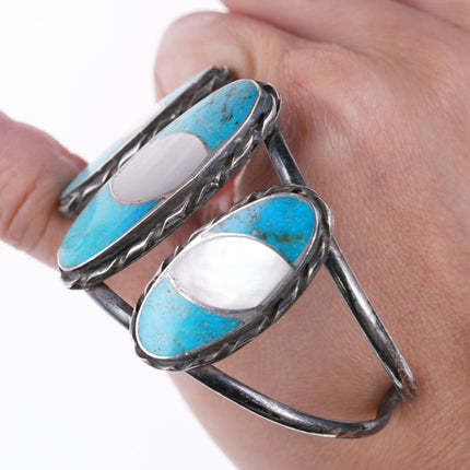 7" Vintage Zuni sterling Turquoise and shell bracelet