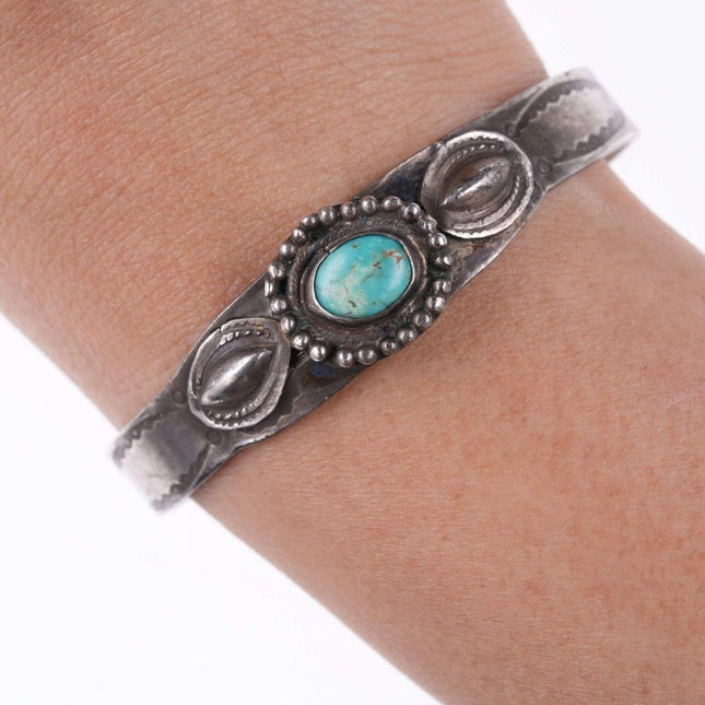 c1930's 6.5" Navajo stamped silver ring with turquoise