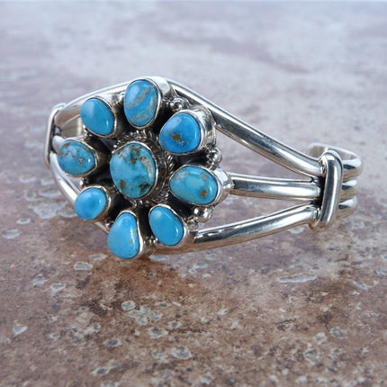 6.5" Shirley Henry Navajo Sterling Golden Hills Turquoise Flower Bracelet