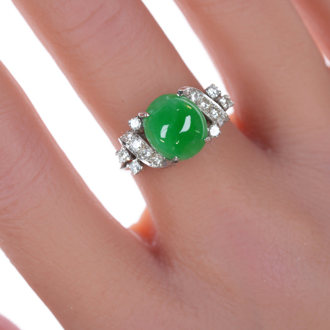 Sz6.25 Estate 18k white gold Jadeite, Diamond ring