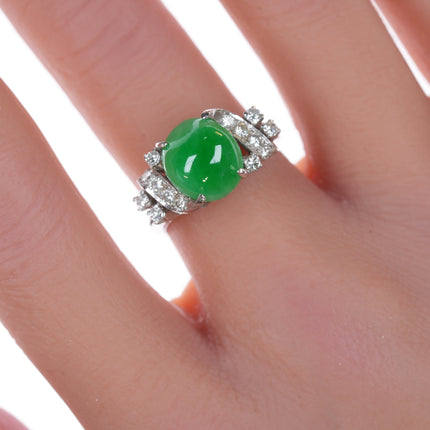 Sz6.25 Estate 18k white gold Jadeite, Diamond ring