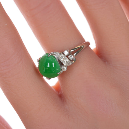 Sz6.25 Estate 18k white gold Jadeite, Diamond ring