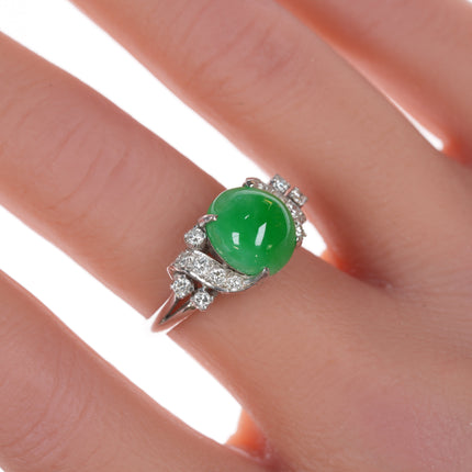 Sz6.25 Estate 18k white gold Jadeite, Diamond ring