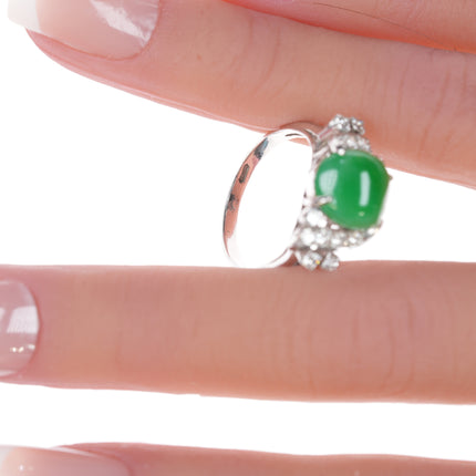 Sz6.25 Estate 18k white gold Jadeite, Diamond ring