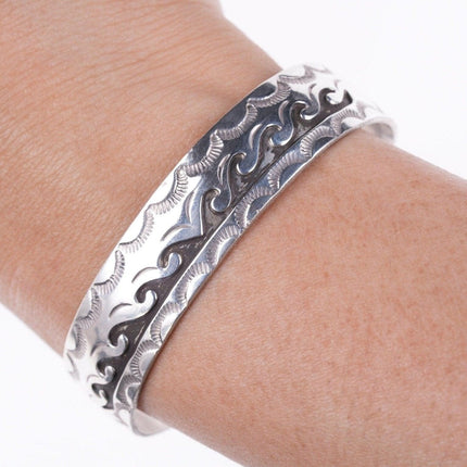 6 5/8" Navajo Stamped sterling overlay bracelet