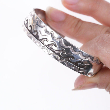 6 5/8" Navajo Stamped sterling overlay bracelet