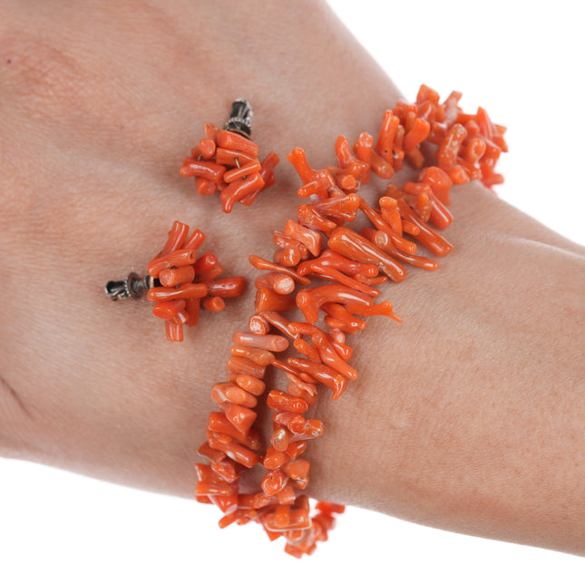 Vintage Branch coral bracelet and earrings set