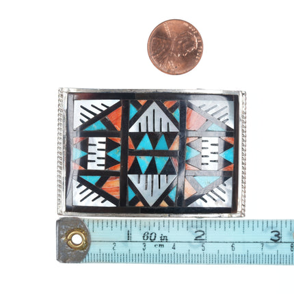 Zuni Native American Spiny oyster, turquoise, shell, and Jet sterling belt buckle